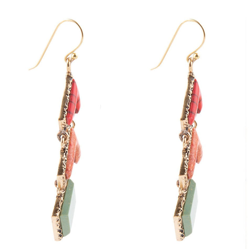 Turquoise and Coral Tapestry Drop Earrings - Barse Jewelry
