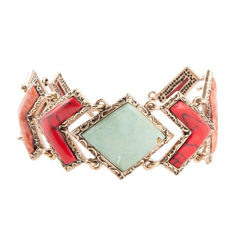 Turquoise and Coral Tapestry Link Bracelet - Barse Jewelry