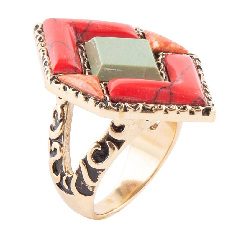 Turquoise and Coral Tapestry Ring - Barse Jewelry