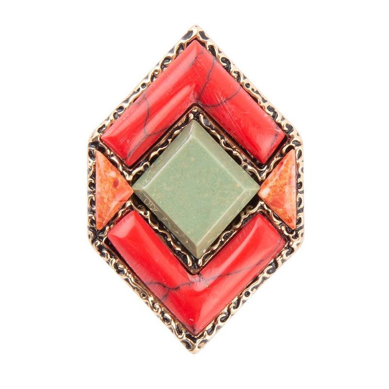 Turquoise and Coral Tapestry Ring - Barse Jewelry