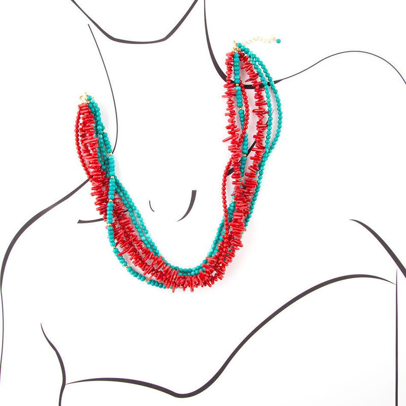 Turquoise and Coral Toursade Necklace - Barse Jewelry