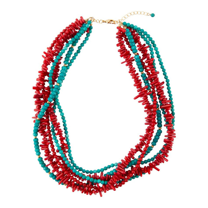 Turquoise and Coral Toursade Necklace - Barse Jewelry