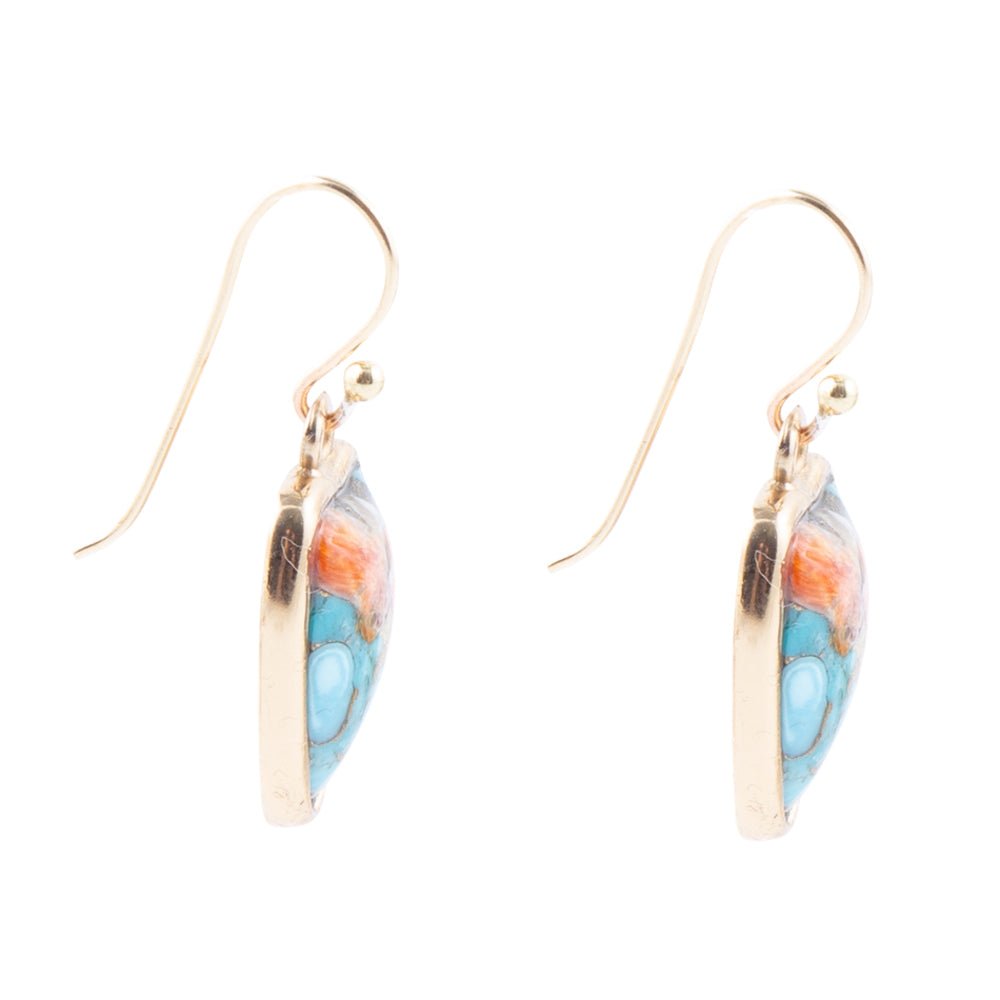 Turquoise and Spiny Oyster Matrix and Bronze Drop Earrings - Barse Jewelry