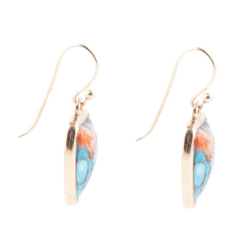 Turquoise and Spiny Oyster Matrix and Bronze Drop Earrings - Barse Jewelry