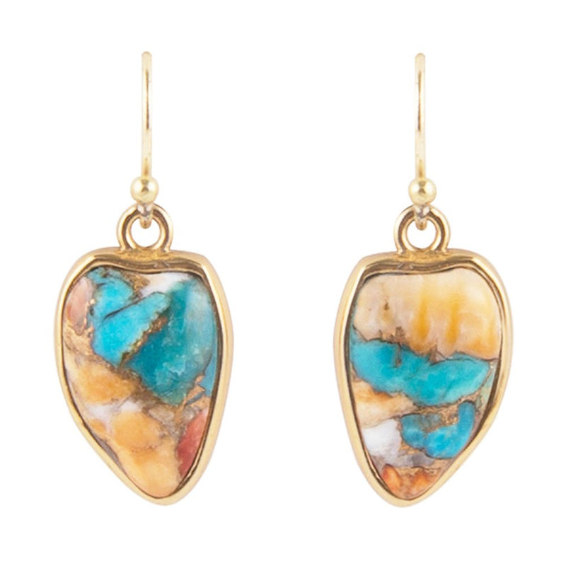Turquoise and Spiny Oyster Matrix and Bronze Drop Earrings - Barse Jewelry