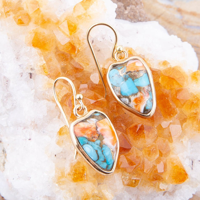 Turquoise and Spiny Oyster Matrix and Bronze Drop Earrings - Barse Jewelry