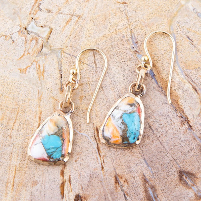 Turquoise and Spiny Oyster Matrix and Bronze Earrings - Barse Jewelry