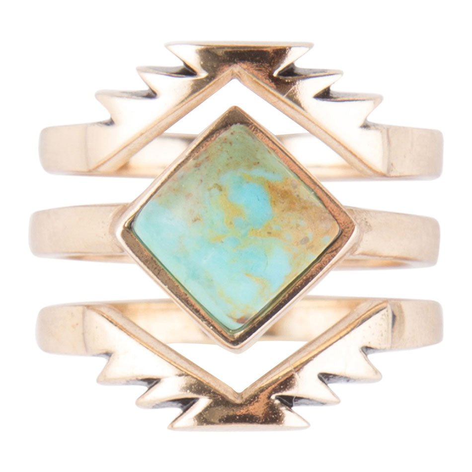 Aztec Turquoise Aztec Blue Turquoise Golden Ring Set – Barse Jewelry
