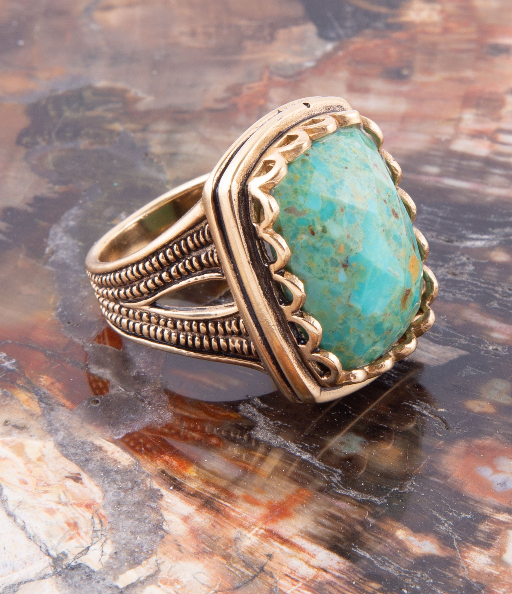Blue Turquoise and Golden Cocktail Ring – Barse Jewelry