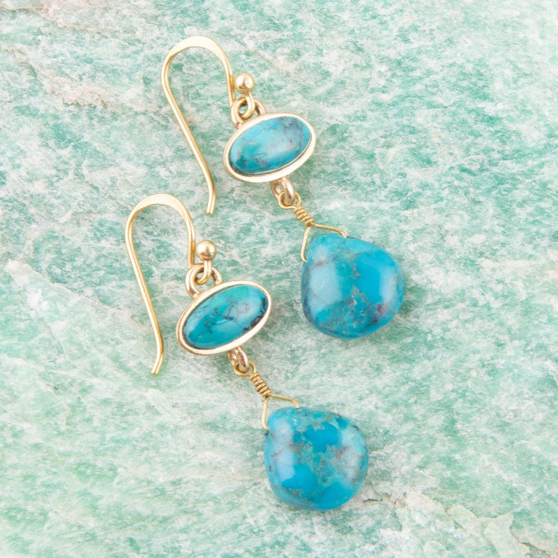 Turquoise Drop Bronze Earring - Barse Jewelry