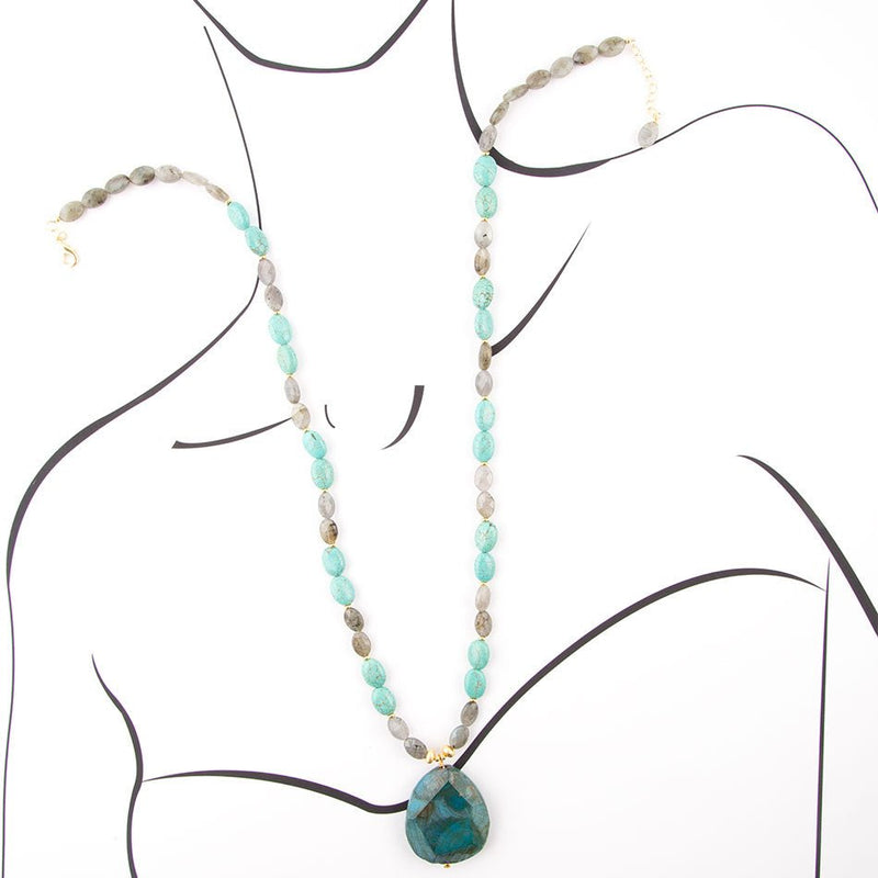Turquoise Labradorite Long Pendant Necklace - Barse Jewelry