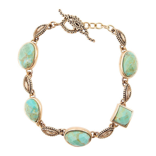 Luxurious Blue Turquoise Golden Link Toggle Bracelet
