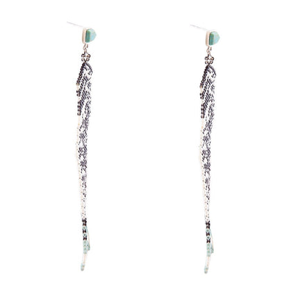 Turquoise Long Woven Seed Bead Earrings - Barse Jewelry