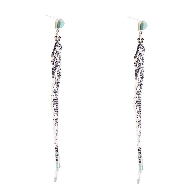 Turquoise Long Woven Seed Bead Earrings - Barse Jewelry