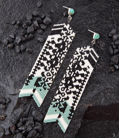 Turquoise Long Woven Seed Bead Earrings - Barse Jewelry