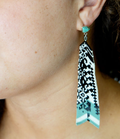 Turquoise Long Woven Seed Bead Earrings - Barse Jewelry