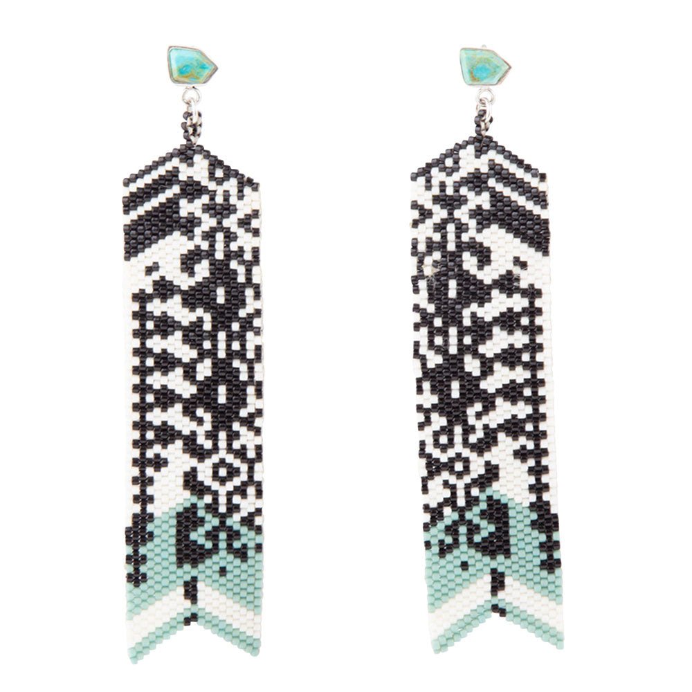 Turquoise Long Woven Seed Bead Earrings - Barse Jewelry