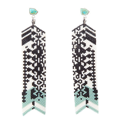 Turquoise Long Woven Seed Bead Earrings - Barse Jewelry