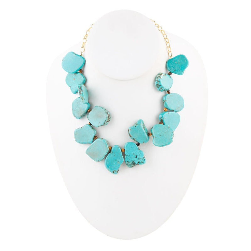 Turquoise Magnesite Slab Golden Necklace Barse Jewelry