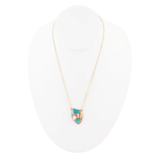 Blue Turquoise Matrix Golden Necklace