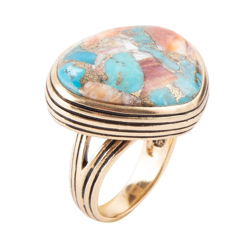 Turquoise Spiny Oyster Matrix Statement Ring - Barse Jewelry