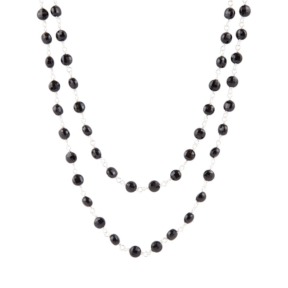 Two Row Onyx and Sterling Silver Necklace - Barse Jewelry