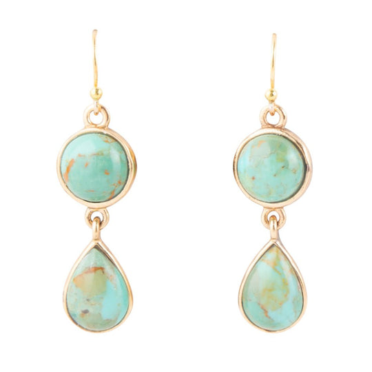 Two Blue Turquoise Golden Drop Earrings