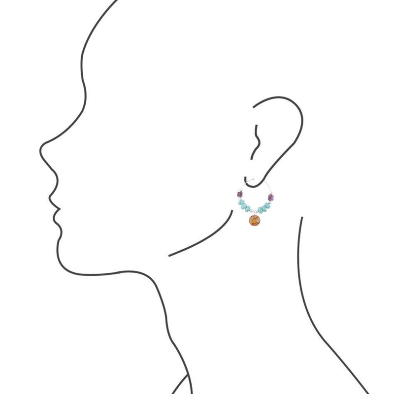 Western Turquoise Multi Stone Hoop Earring - Barse Jewelry