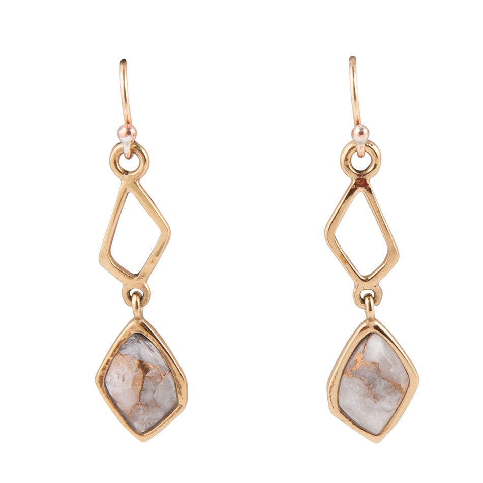 White Calcite Matrix and Bronze Drop Earrings - Barse Jewelry