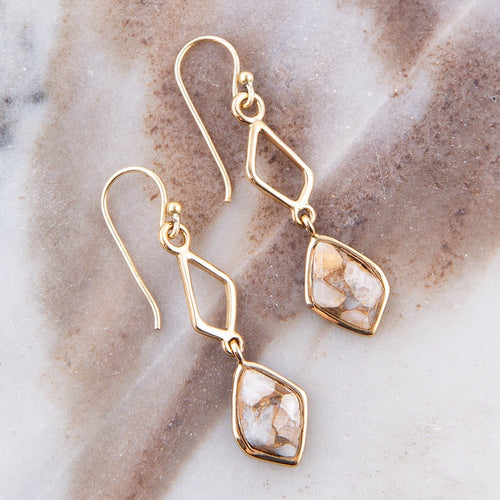 White Calcite Matrix and Bronze Drop Earrings - Barse Jewelry