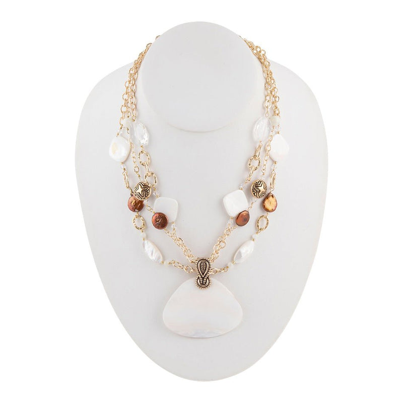 White Shell and Bronze Stranded Necklace - Barse Jewelry