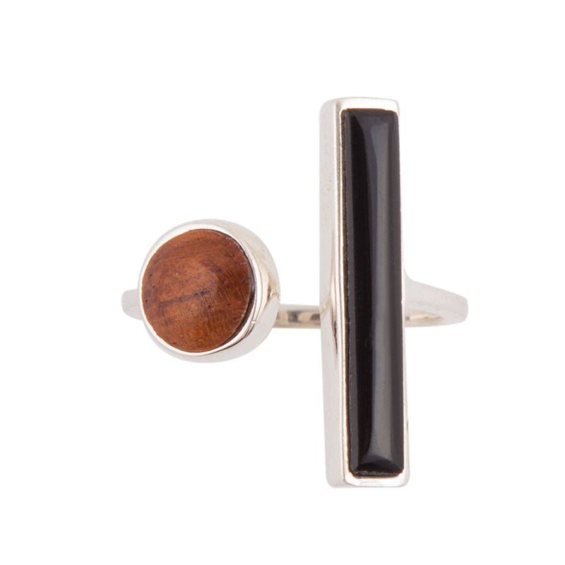 Wood and Onyx Size Adjustable Ring - Barse Jewelry